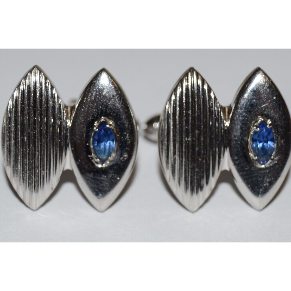 Vintage SWANK Mid Century Modern Blue Stone Ellipse Men's Cuff Links Rare